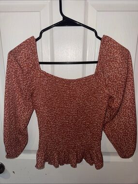 Paper Crane Rust Floral Smocked Square-Neck Blouse